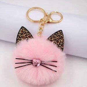 Leopard Plush Cat Keychain - PINK